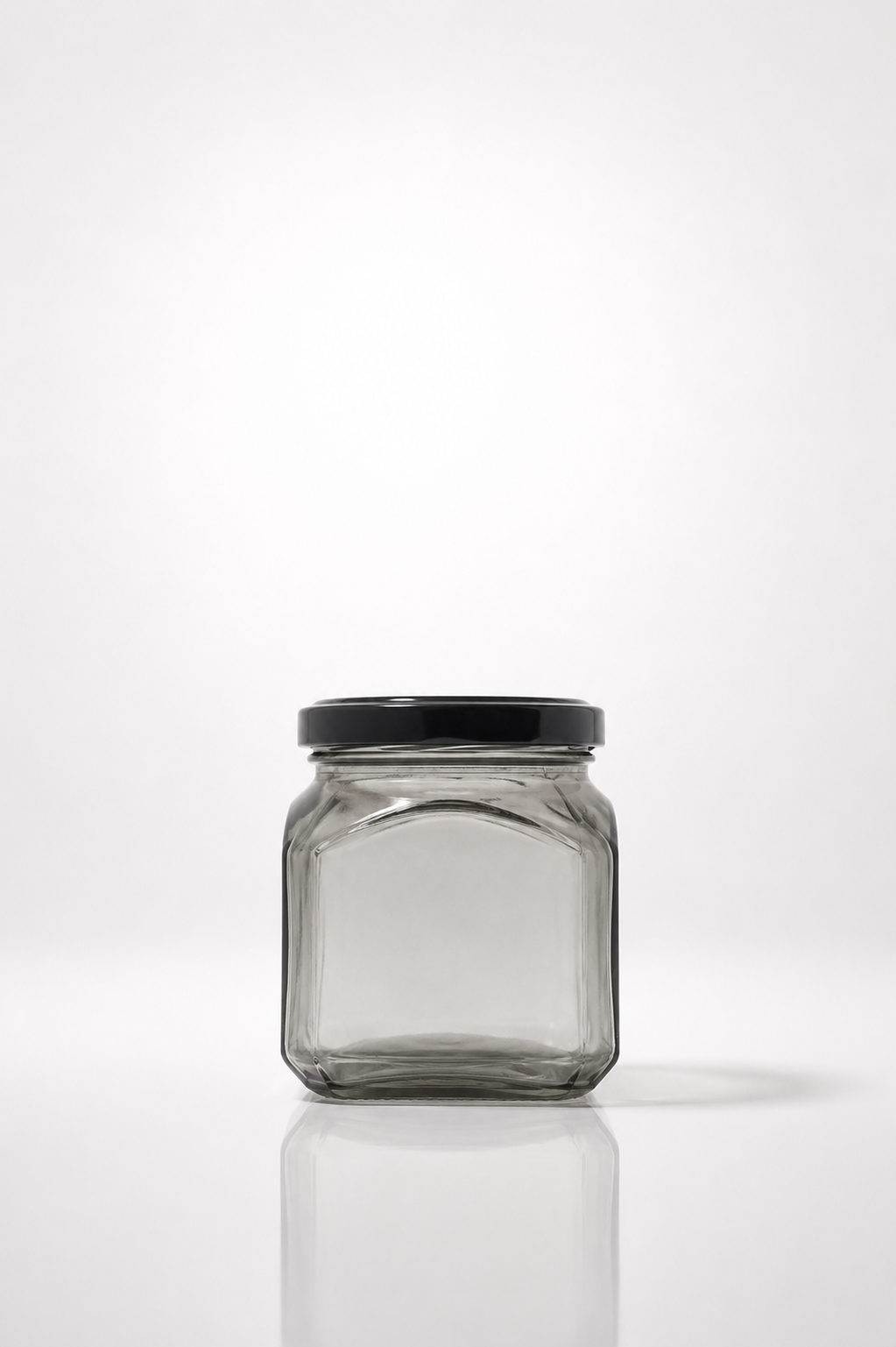 Square glass jar with black metal twist lid